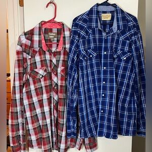 Lot of 2 Red and Navy Checkered Men's Casual Shirt cowboy legend XXXL 3X